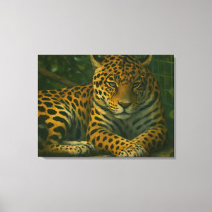 Goldene Stille - ruhender Leopard in Foliage Leinwanddruck
