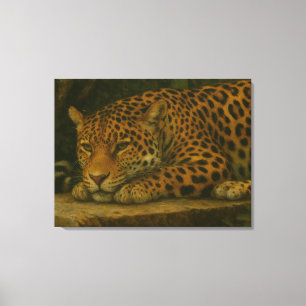 Goldene Stille - ruhender Leopard in Foliage Leinwanddruck