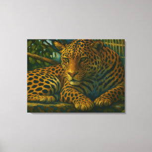 Goldene Stille - ruhender Leopard in Foliage Leinwanddruck