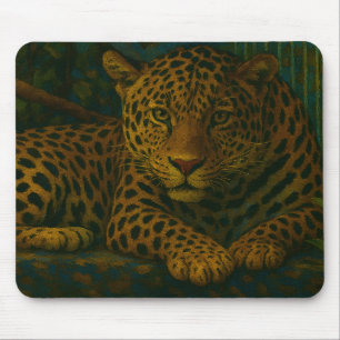 Goldene Stille - ruhender Leopard in Foliage Mousepad