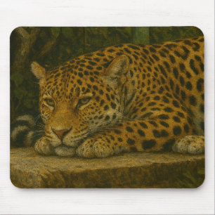 Goldene Stille - ruhender Leopard in Foliage Mousepad