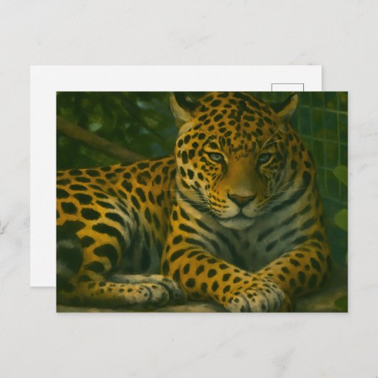 Goldene Stille - ruhender Leopard in Foliage Postkarte (Vorne/Hinten)