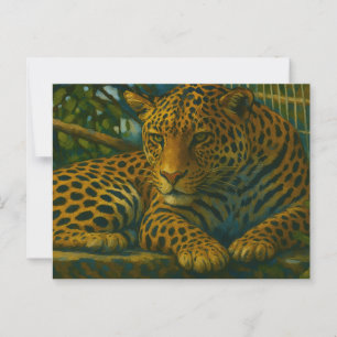 Goldene Stille - ruhender Leopard in Foliage Postkarte