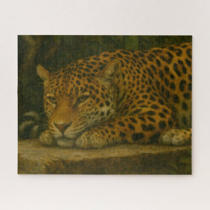 Goldene Stille - ruhender Leopard in Foliage Puzzle