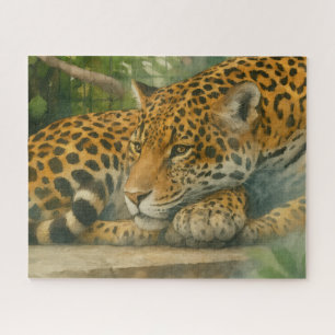 Goldene Stille - ruhender Leopard in Foliage Puzzle