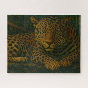 Goldene Stille - ruhender Leopard in Foliage Puzzle