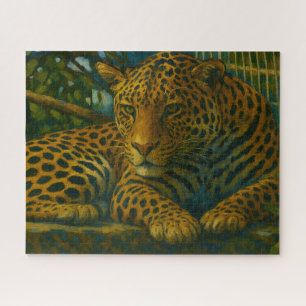 Goldene Stille - ruhender Leopard in Foliage Puzzle
