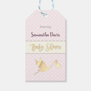 Goldene Storch-Baby-Babyparty Geschenkanhänger