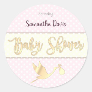 Goldene Storch-Baby-Babyparty Runder Aufkleber