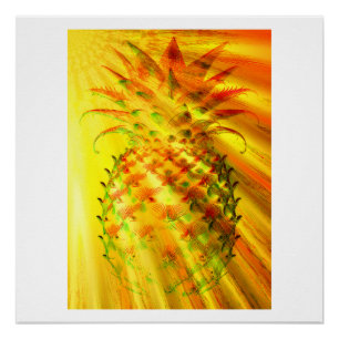 Goldene Strahlen durchdringen eine große Ananas Poster