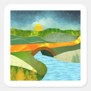 Goldene Straße Quadratischer Aufkleber