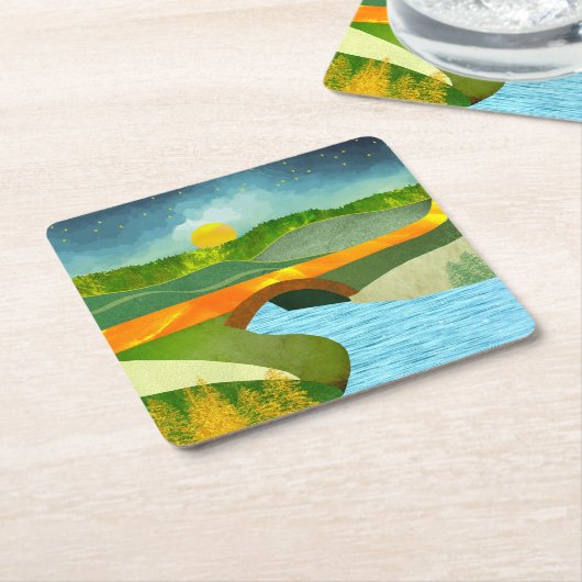 Goldene Straße Rechteckiger Pappuntersetzer (angewinkelt)