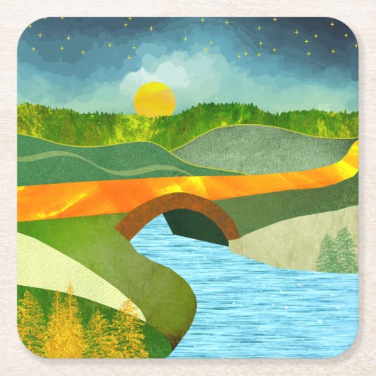 Goldene Straße Rechteckiger Pappuntersetzer (Vorderseite)