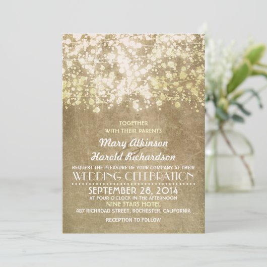 Goldene Streichellichter Glam Einladung (Stehend Vorderseite)