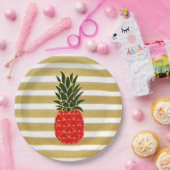 Goldene Streifen rot und grüne tropische Ananas Pappteller (Party)