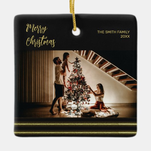 Goldene Streifen Weihnachten Keramik Keramikornament (Vorderseite)