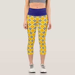 Goldene Stunde am Meer: Goldenes Gelb & Navy Blau Capri Leggings