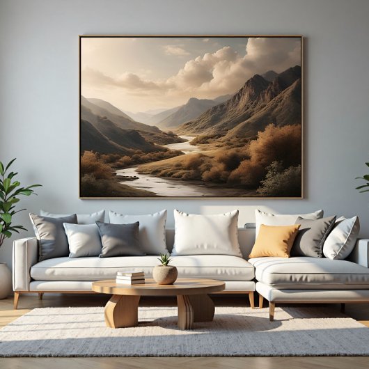 Goldene Stunde Berg Fluss Tal Landschaft Poster