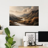 Goldene Stunde Berg Fluss Tal Landschaft Poster (Heimbüro)