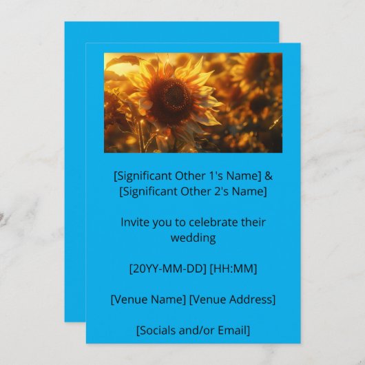 Goldene Stunde Blühende Sonnenblume (AI) Einladung (Vorne/Hinten)