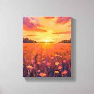 Goldene Stunde Blumenfeld Aquarell Sonnenuntergang Leinwanddruck