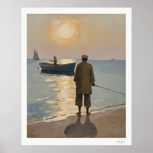 Goldene Stunde Fischer auf See Ölmalerei Poster (Vorne)