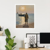 Goldene Stunde Fischer auf See Ölmalerei Poster (Heimbüro)