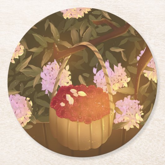 Goldene Stunde Himbeerkorb Runder Pappuntersetzer (Vorderseite)