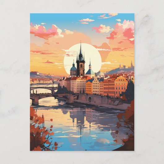 Goldene Stunde in Prag Feiertagspostkarte (Vorderseite)