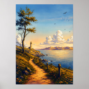 Goldene Stunde Küstenleuchtturm Landschaftsposter Poster