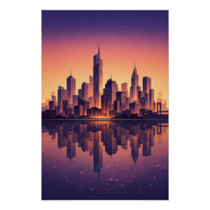 Goldene Stunde Moderne Stadt-Silhouette – Minimali Poster