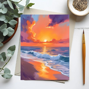 Goldene Stunde Orange Sonnenuntergang Strand Ozean Postkarte