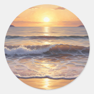 Goldene Stunde Ozean Sonnenuntergang Runder Aufkleber