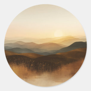 Goldene Stunde, sanfte Hügel, Sonnenuntergangs-Sch Runder Aufkleber