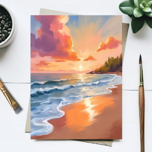 Goldene Stunde Strand Sonnenuntergang Aquarellmale Postkarte