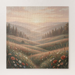 Goldene Stunde Wildblumenwiese Rollende Hügel Sonn Puzzle