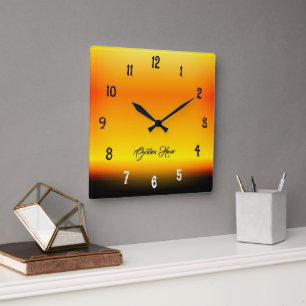Goldene-Stunden-Sonnenuntergangs-Verlaufs-Wanduhr Quadratische Wanduhr