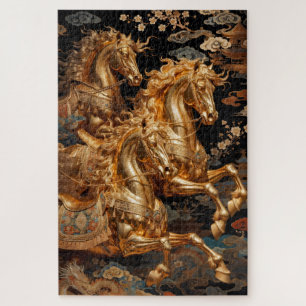 Goldene Sturmrosse im nächtlichen Himmel Puzzle
