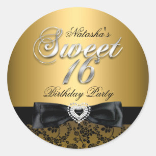 Goldene Sweet Sixteen Juwel-Bogen & Spitze Aufkleb Runder Aufkleber
