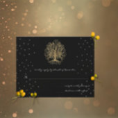 Goldene Swirl-Bäume auf Black Metallic Wedding RSV RSVP Karte
