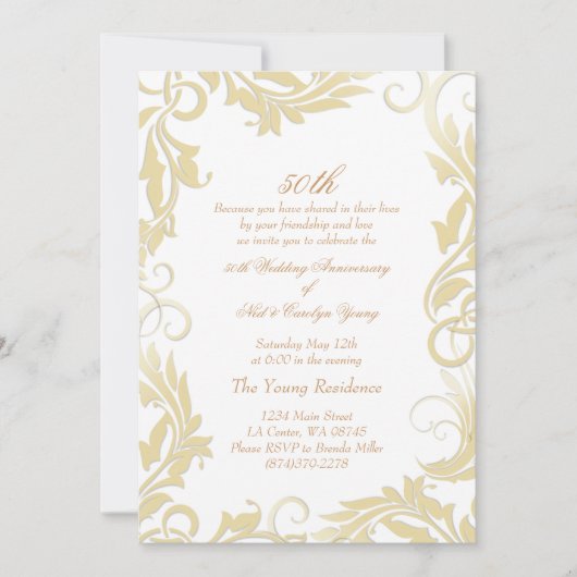 Goldene Swirl - Einladung zum 50. Hochzeitstag (Vorderseite)