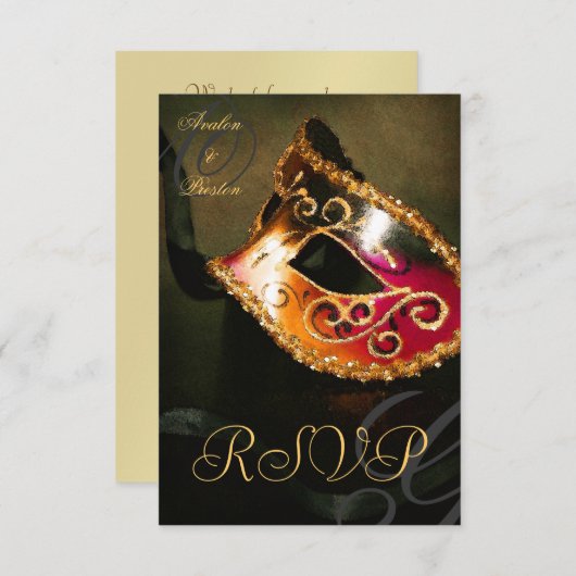 Goldene Swirl Masquerade Maske UAWG Einladung (Vorne/Hinten)