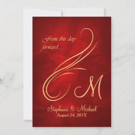 Goldene Swirl-Monogram-Helle Red Wedding Einladung