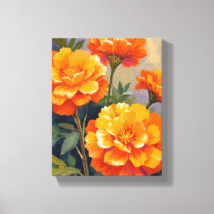 Goldene Tagetes   Aquarell Blumen Floral Leinwanddruck