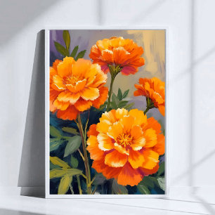 Goldene Tagetes   Aquarell Blumen Floral Poster