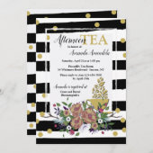 Goldene Tasse Tee Einladung (Vorne/Hinten)