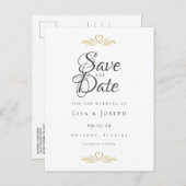 Goldene Tauben und Herz Elegantes Skript Save the  Postkarte (Vorne/Hinten)