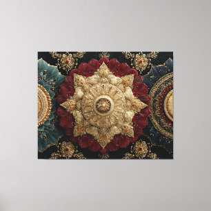 Goldene Teal-Karmesin-Ornament-Mandala-Juwelen-Kun Leinwanddruck