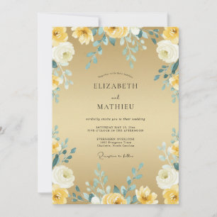 Goldene Teal-Laub-Eukalyptus-Hochzeit Einladung