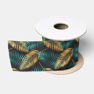 Goldene Teal-Palmblätter   Luxuriöser tropischer S Satinband
